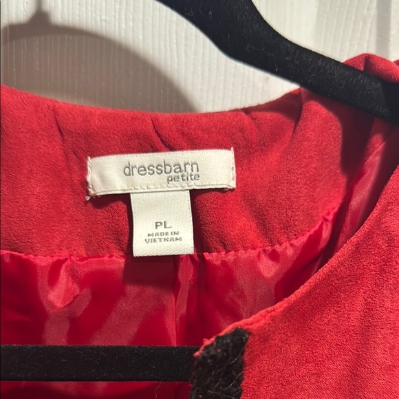 Red Women's Jacket Dressbarn PL Red Faux Suede Jacket with Black Trim - Picture 2 of 4